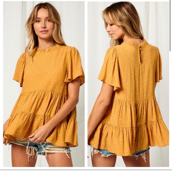 Boho Chic Flutter Sleeve Layered Tiered Baby Doll Short Sleeve Top Sz MED NWT - Picture 5 of 5